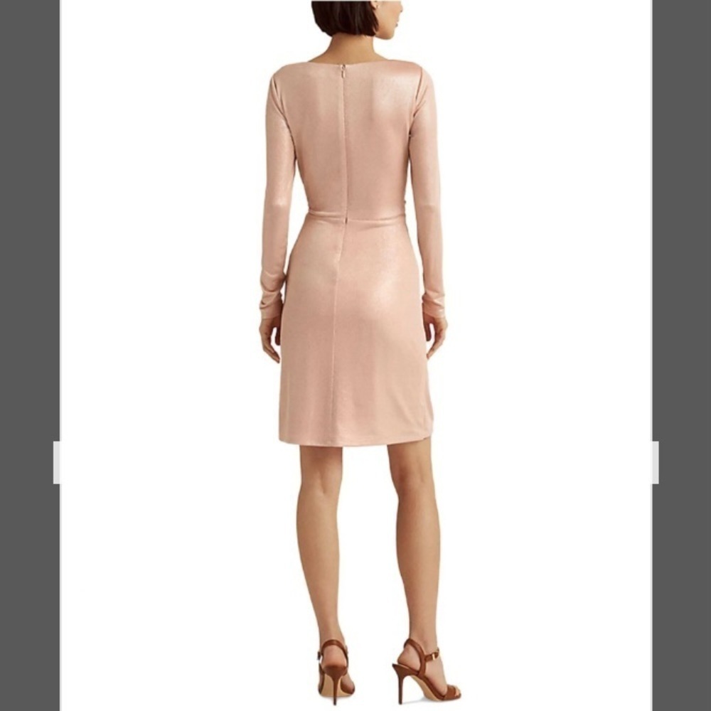 Lauren Ralph Lauren Surplice Neckline Long Sleeve Metallic Dress in Pink - Picture 5 of 7